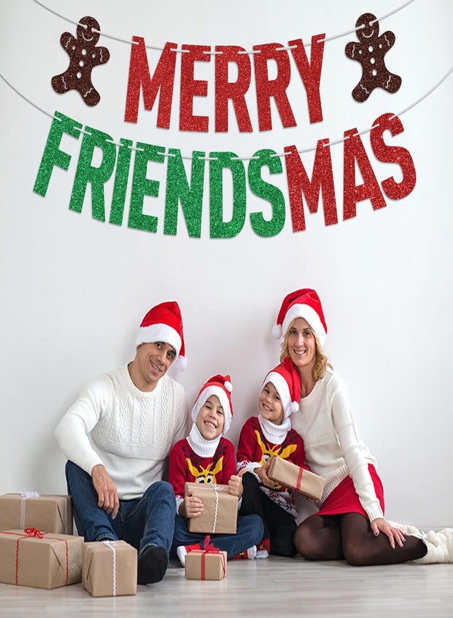 ZACHAKO Red Glitter Merry Friendsmas Banner, Merry Christmas/Drink Up Grinches, Xmas Friends Christmas Holiday Party Decorations Supplies - Image 5
